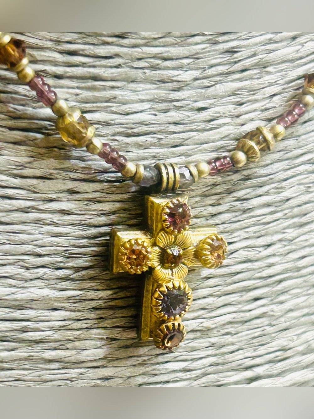 Michal Golan Signature Multicolor Gemstones Cross Pendant  Beaded Choker